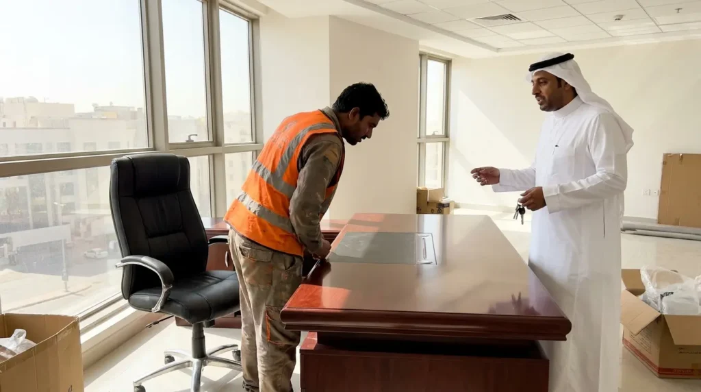 معاينة وشراء طاولات مكاتب فخمة وكراسي جلد مستعملة بالمدينة المنورة